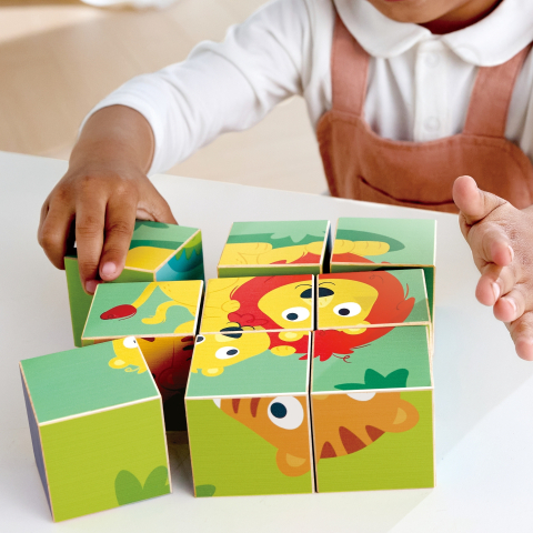 Puzzle din lemn cuburi - Animale salbatice 3 x 3 varsta 2 ani+ [6]