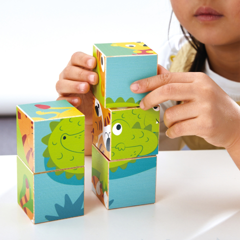 Puzzle din lemn cuburi - Animale salbatice 3 x 3 varsta 2 ani+ [5]