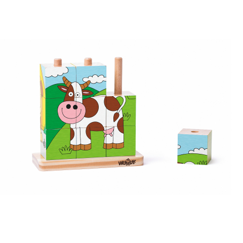 Puzzle din lemn cuburi - Imagini de stivuit 3 x 3, copii varsta 2 ani+ [2]