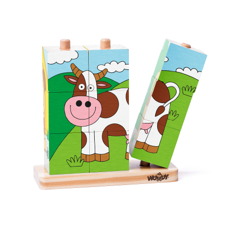 Puzzle din lemn cuburi - Imagini de stivuit 3 x 3, copii varsta 2 ani+ [3]