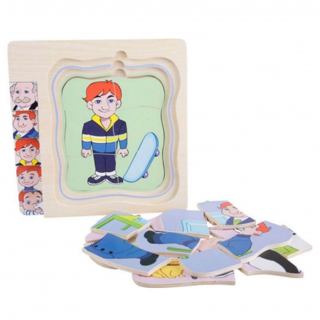 Puzzle multistrat din lemn ⭐ Ciclul Vietii, Baiat, Bunic [3]