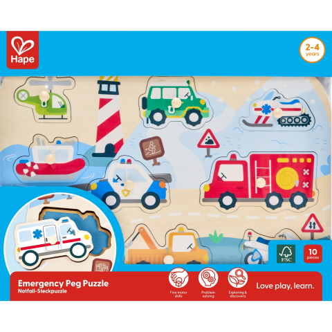 Jucării și Jocuri pentru copii - Puzzle din lemn - Vehicule de interventie varsta 2 ani+