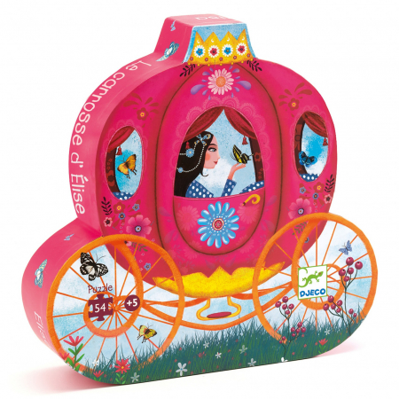 Puzzle sub 100 piese - Caleasca Elisei, Puzzle 54 piese in cutie eleganta, Djeco, varsta 3 - 6, 6 - 9 ani, Fata