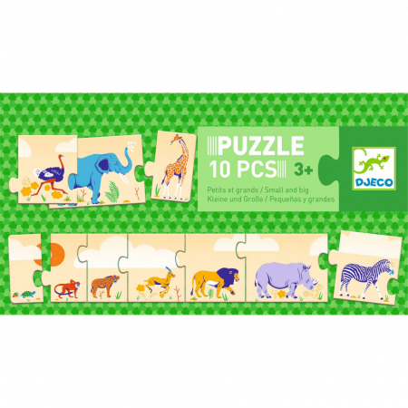 Puzzle cu piese mari - De la mic la mare, Puzzle secvential cu animale, 10 piese mari, Djeco, varsta 1 - 3, 3 - 6 ani, Baiat, Fata