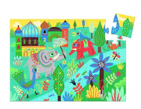 Puzzle Elefantul Asiatic, 24 piese mari, in cutie premium, Djeco [1]
