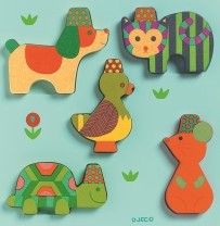 Jucării și Jocuri pentru copii - Yuko, Joc Puzzle din lemn cu piese in relief, animale, Djeco