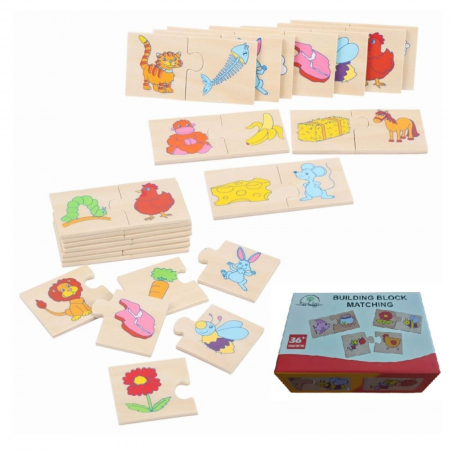 Jucării și Jocuri pentru copii - Puzzle din Lemn Duo ⭐ Ce mananca animalele, Asociere
