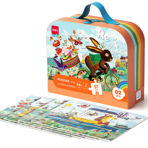 Jucării și Jocuri pentru copii - Puzzle geanta cadou 57 piese efect luminos race 3.5+ deli