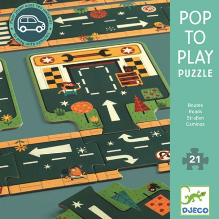 Jucării și Jocuri pentru copii - Puzzle gigant, 21 piese mari, Drumuri si trasee, Djeco, varsta 3 - 6 ani, Baiat