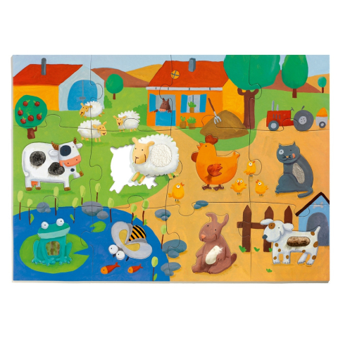 Puzzle gigant tactil Ferma, Djeco Baiat, Fata, varsta 3 - 6 ani [1]