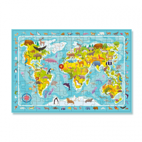 Jucării și Jocuri pentru copii - Puzzle - Harta animalelor lumii (80 piese)