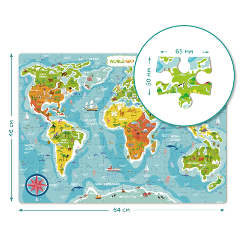 Puzzle Harta Lumii, 100 piese, copii varsta 5+ ani [3]