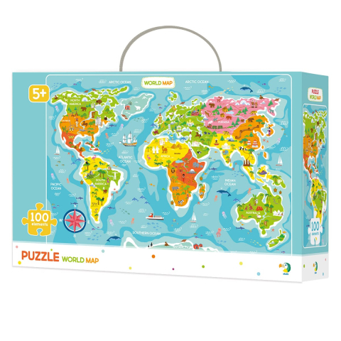 Jucării și Jocuri pentru copii - Puzzle Harta Lumii, 100 piese, copii varsta 5+ ani