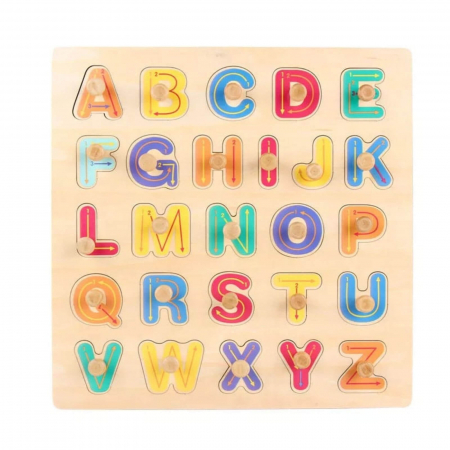 Puzzle Alfabet din lemn cu buton de prindere ⭐ Litere [0]