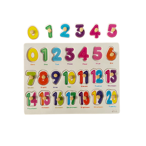 Jucării și Jocuri pentru copii - Puzzle incastru din lemn, cifre cu maner, 20 piese