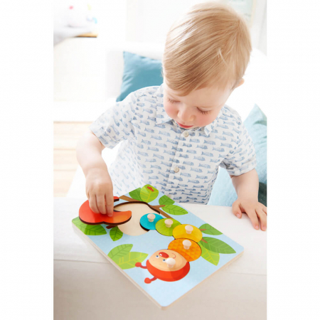 Puzzle din lemn cu maner, Omida ⭐ Jucarii pentru copii 1 an [1]