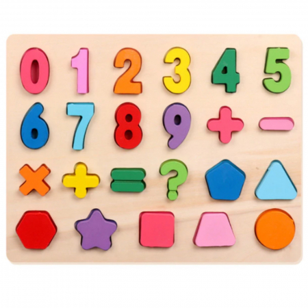 Jucării și Jocuri pentru copii - Puzzle incastru din lemn cu cifre, forme geometrice, semne matematica.