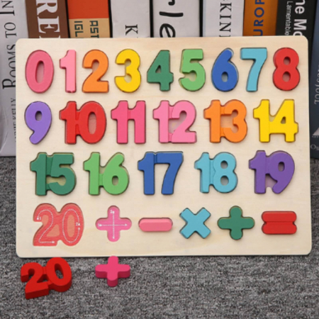 Puzzle incastru din lemn cu cifre, numere si operatii matematice. [1]