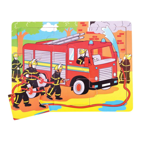 Jucării și Jocuri pentru copii - Puzzle incastru din lemn - Pompieri in misiune ( 9 piese)