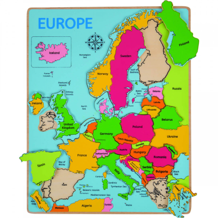 Puzzle din lemn pentru copii cu harta Europei, invata tarile, continentul. [0]