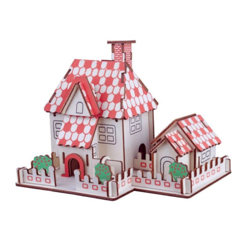 Jucării și Jocuri pentru copii - Puzzle lemn 3D - Casa mare / Casa mica, 2 foi, CNX, B-011