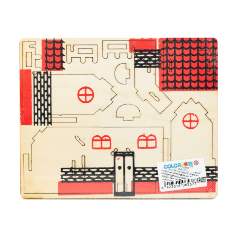 Jucării și Jocuri pentru copii - Puzzle lemn 3D - Casa Roz, 2 foi, Colorarte, A-106