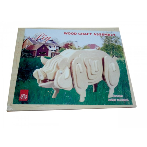 Jucării și Jocuri pentru copii - Puzzle lemn 3D - Porc, 2 foi, Colorarte, HS1049-2