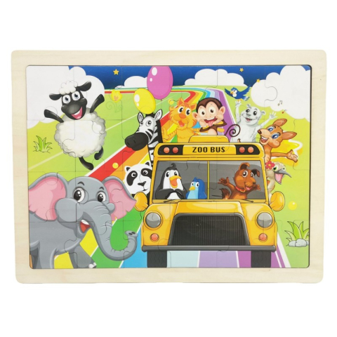 Jucării și Jocuri pentru copii - Puzzle lemn - Animale in Zoo Bus, 24 piese, Colorarte