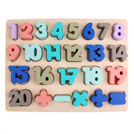 Jucării și Jocuri pentru copii - Puzzle lemn cifre, numere si operatii matematice culori Pastel.