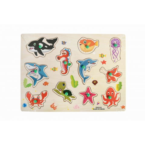 Jucării și Jocuri pentru copii - Puzzle lemn educativ - Invata animale marine, 11 piese, 3+ ani, Colorarte, DX532
