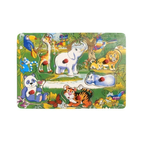 Jucării și Jocuri pentru copii - Puzzle lemn educativ - Invata animale salbatice, 6 piese, 3+ ani, Colorarte, XX005/ZRP 202