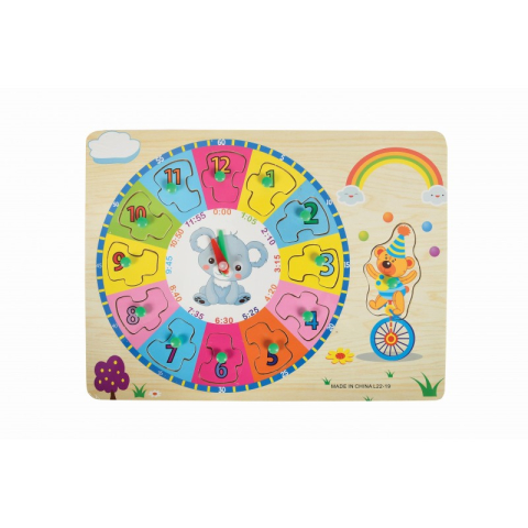 Jucării și Jocuri pentru copii - Puzzle lemn educativ - Invata ceasul, diverse modele, 13 piese, 3+ ani, Colorarte, L 22-19