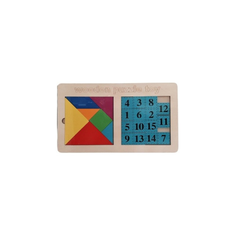 Jucării și Jocuri pentru copii - Puzzle lemn educativ - Tangram forme geometrice si numere 1-15, 22 piese, 3+ ani, Colorarte