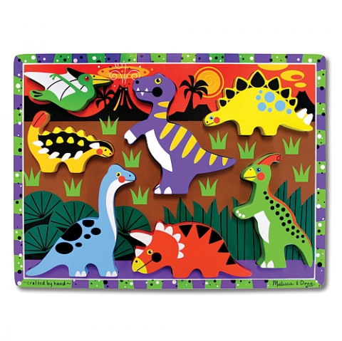 Jucării și Jocuri pentru copii - Puzzle lemn in relief Dinozauri Melissa and Doug