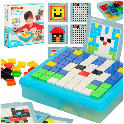 Jucării STEM, Știință şi Experimente - Puzzle logic si mozaic STEM copii, 175 piese si 20 sabloane, 3 ani+