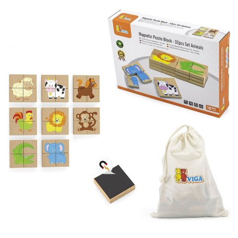 Jucării și Jocuri pentru copii - Puzzle magnetic din lemn, Animale, 2-5 ani
