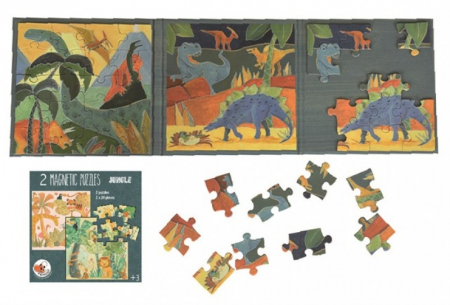 Jucării și Jocuri pentru copii - Dinozauri, Set 2 jocuri puzzle magnetice, 40 piese