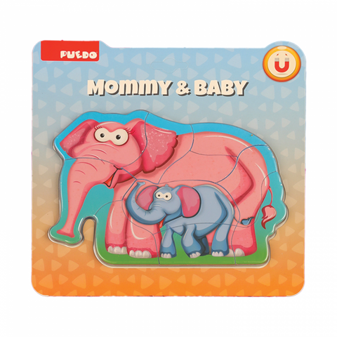 Jucării și Jocuri pentru copii - Puzzle mama si copilul, elefant,8 piese