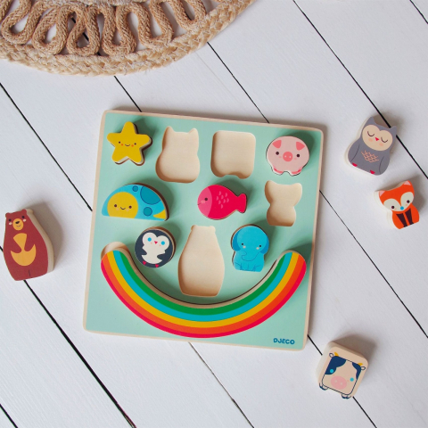 Puzzle si joc de echilibru Curcubeu, Djeco, varsta 1 - 3 ani, Baiat, Fata [4]