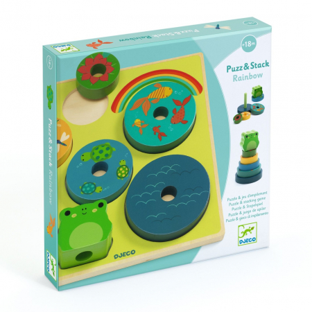Puzzle Educativ, Cifre, Alfabet - Puzzle si joc din lemn de stivuit, de la 1 an, Djeco, varsta 1 - 3 ani, Baiat, Fata