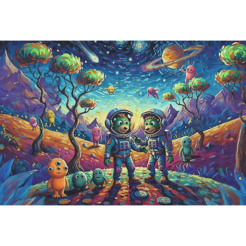 Puzzle trefl 100 familia treflik inspirat de arta fantezii cosmice copii varsta 5 ani - 10 ani [1]