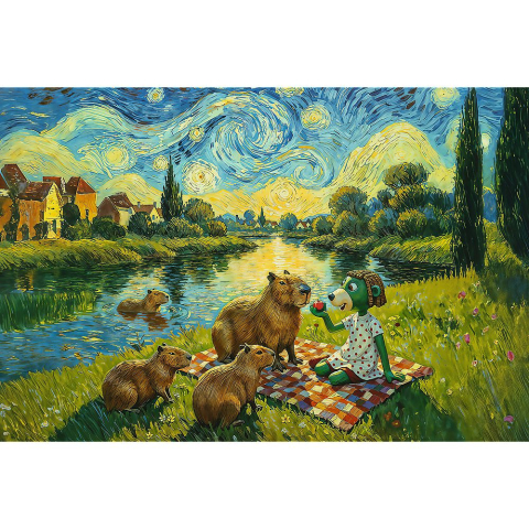 Puzzle trefl 100 familia treflik inspirat de arta hranirea capibarelor copii varsta 5 ani - 10 ani [1]