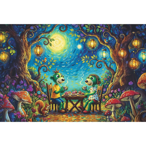 Puzzle trefl 100 familia treflik inspirat de arta intalnire intr-o cafenea copii 5 ani - 10 ani [1]