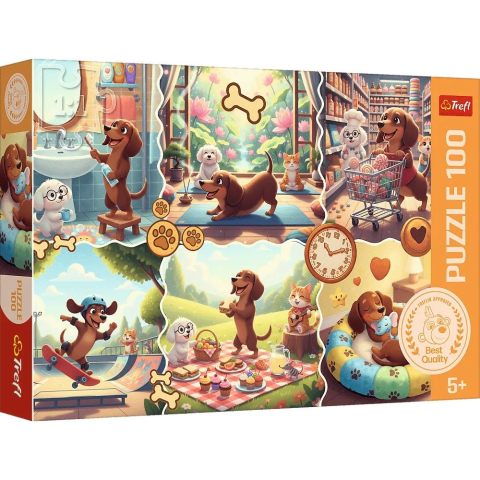 Jucării și Jocuri pentru copii - Puzzle trefl 100 o zi lunga a unui teckel copii varsta 5 ani - 10 ani