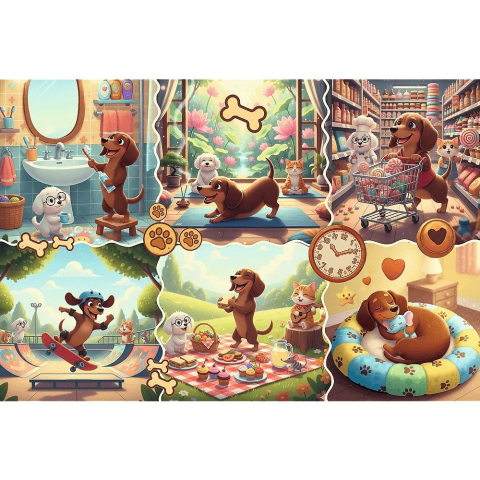 Puzzle trefl 100 o zi lunga a unui teckel copii varsta 5 ani - 10 ani [1]