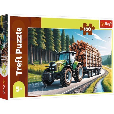 Jucării și Jocuri pentru copii - Puzzle trefl 100 tractor forestier cu lemne