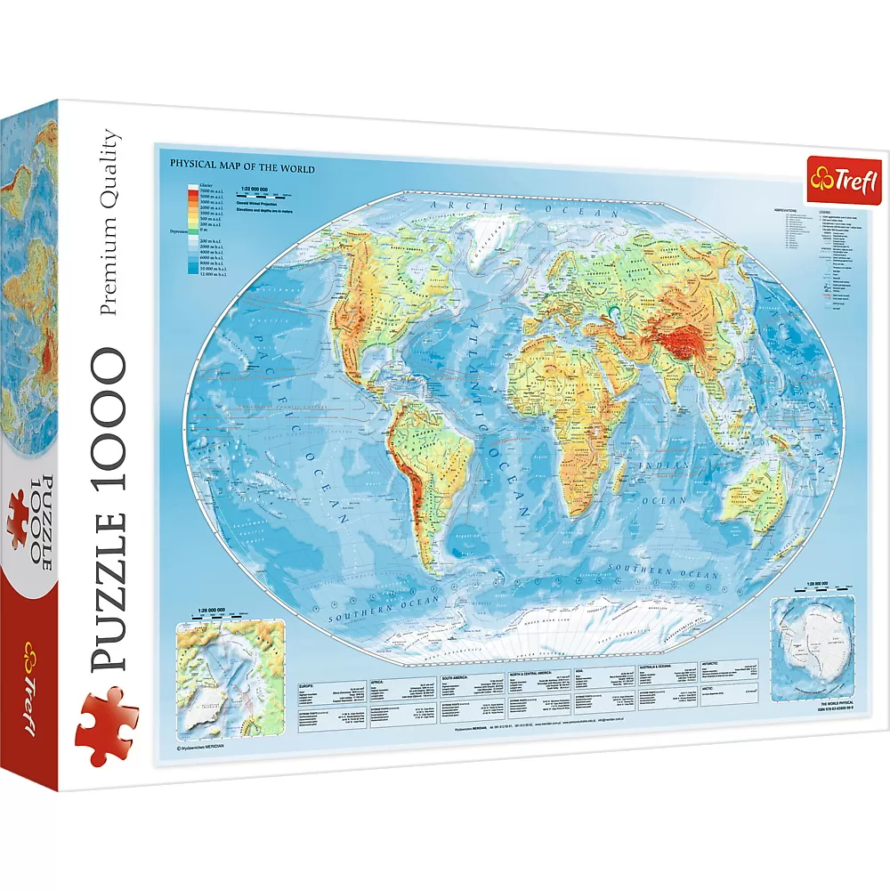 Jucării și Jocuri pentru copii - Puzzle trefl 1000 harta fizica a lumii