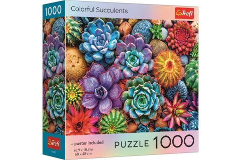 Jucării și Jocuri pentru copii - Puzzle trefl 1000 suculente colorate cu poster inclus copii cu varsta peste 12 ani
