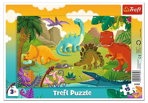 Jucării și Jocuri pentru copii - Puzzle trefl 15 cu cadru dinozauri copii varsta 3 ani - 7 ani