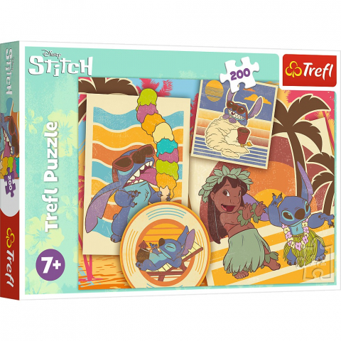 Jucării și Jocuri pentru copii - Puzzle trefl 200 stitch la plaja cu lilo si stitch